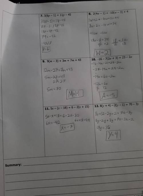 What do I write for this summary after working on these problems?I need help​