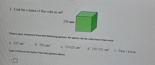 Find the volume of this cube in cm³​