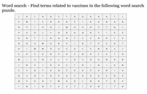 find terms related to vaccine in the following word search. hello it is a ncert question please ans