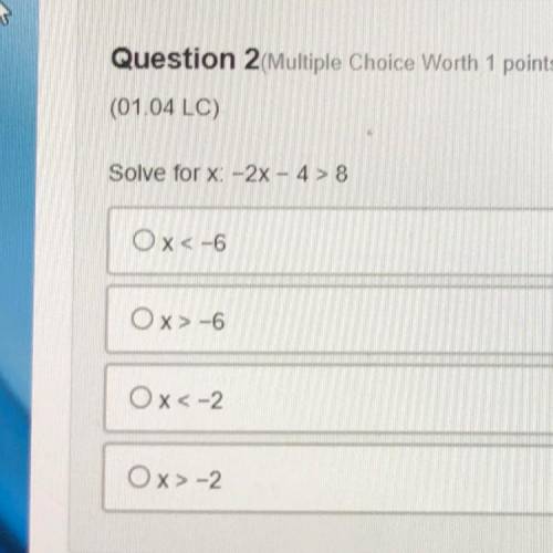 Solve for X: -2x - 4 > 7 
(9th grade Algebra 1)
