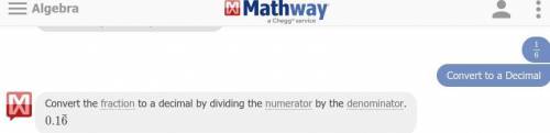Find the decimal equivalent of the fraction 1/6