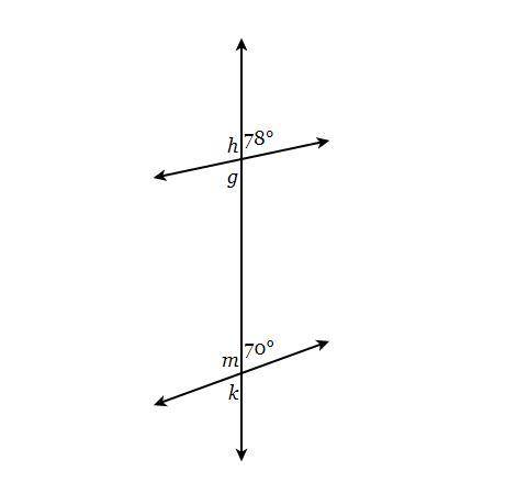 Find the measures of these 4 missing angles

g=
h=
k=
m=
(All the answers are in degrees)