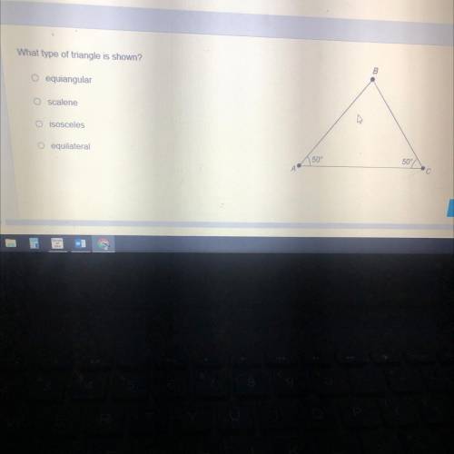 What type of triangle is shown?

A.)equiangular
B.)scalene
C.)isosceles 
D.)equilateral