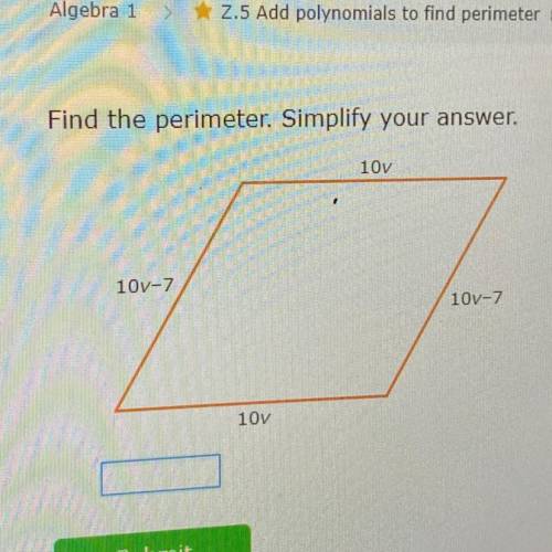 Find the perimeter. Simplify your answer.
10v
10v-7
101-7
10v