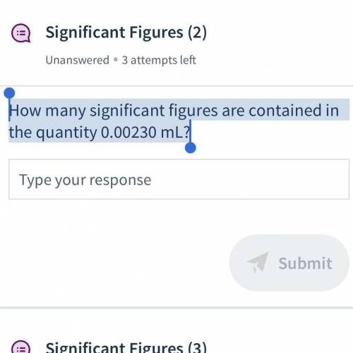 How many significant figures are contained in the quantity 0.00230 mL?