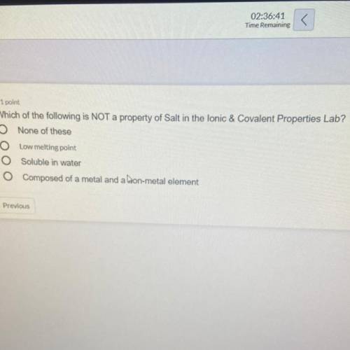 Which of the following is NOT. A property of salt in the ionic and covalent properties lab?