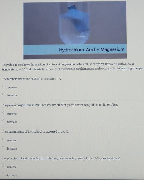 The video above shows the reaction of a piece of magnesium metal and 1.0 M hydrochloric acid both a