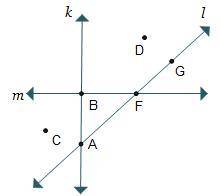 What are three collinear points on line l?

points A, B, and F
points A, F, and G
points B, C, and