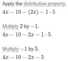 Simplify the expression.
Subtract 4x – 10 from 2x + 5.