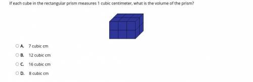 If each cube in the rectangular prism measures 1 cubic centimeter, what is the volume of the prism?