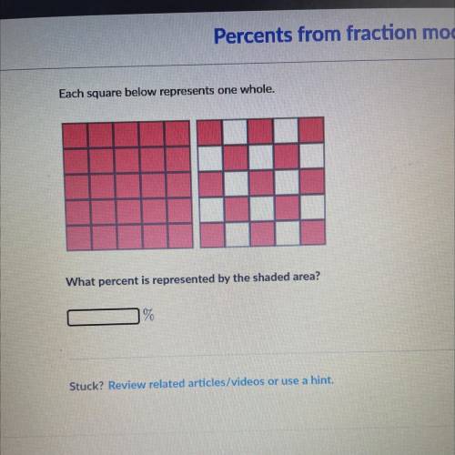Percents from fraction models

Each square below represents one whole.
As
What percent is represen