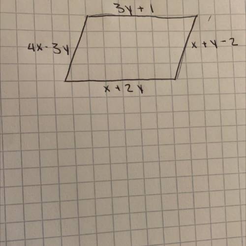 Para la siguiente imagen de un rectángulo, hallé los valores de x, y