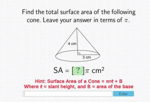 Find the total surface area of the following cone. Leave your answer in terms of Pi. 4cm 3cm