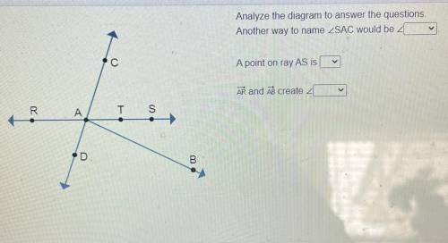 Analyze the diagram to answer the questions.

Another way to name 
A point on ray AS is ________
A