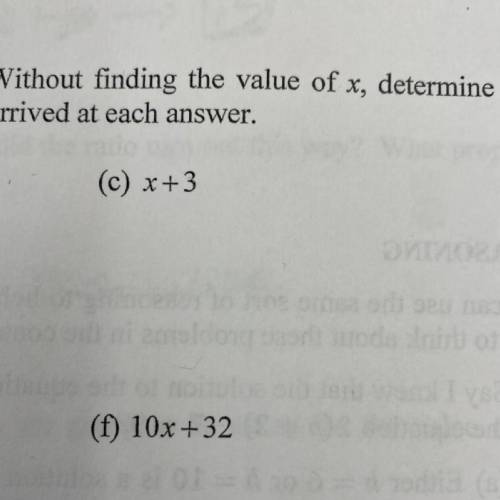 The words above say “the expression 2x+6 is equal to 9 for some value of x. Without finding the val