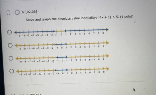 Solve the graph the absolute value inequality. See the picture.