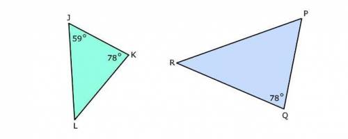 Triangle JKL is similar to triangle PQR. What is the measure of angle R?

Please answer as soon as