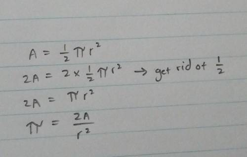 Solve problem to find π (please add steps)
A=1/2πr^2