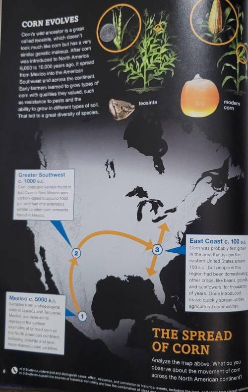 The Spead of Corn, Page 8: Analyze the map above. What do you observe about the movement of corn ac