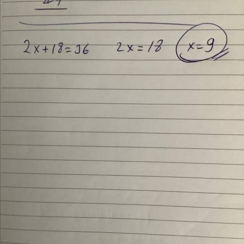 What is the value of x in the equation 2x + 3y = 36, when y = 6?