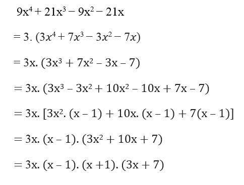 Factor: (please tell me steps)
9x^(4)+21x^(3)-9x^(2)-21x