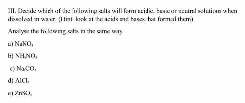 Decide which of the following salts will form acidic, basic or neutral solutions when dissolved in