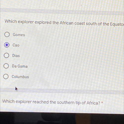 Which explorer explored the African coast south of the equator?