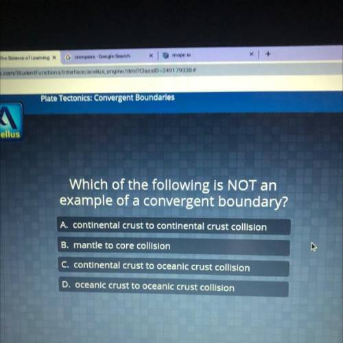 Which of the following is NOT an
example of a convergent boundary?