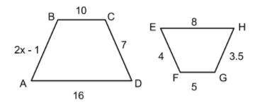 Given polygon ABCD ~ polygon EFGH, find the value of x: