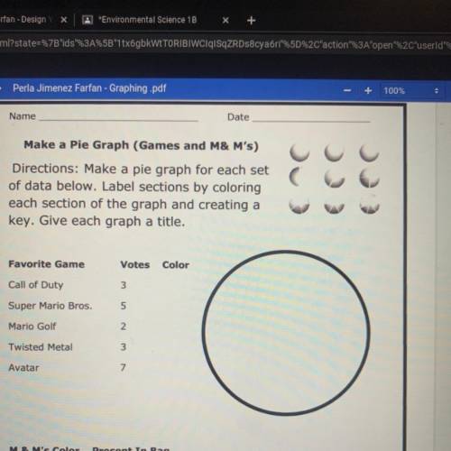 Directions: Make a pie graph for each set

of data below. Label sections by coloring
each section