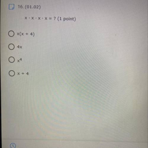 X.X.X.X = ? (1 point)
O x(x + 4)
4x
OxA
O x + 4