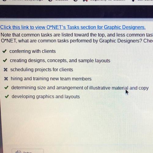 Click this link to view O*NET's Tasks section for Graphic Designers.

Note that common tasks are l
