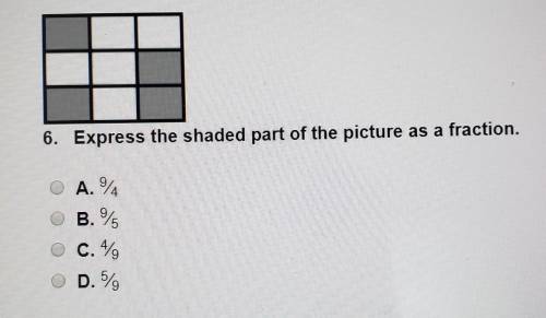 6. Express the shaded part of the picture as a fraction. A. 9/4 B. 9/5 C 4/9 D. 5/9​