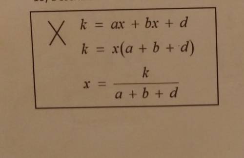 Can someone please help me?

Describe the mistake in solving for x.Then,redo the question correctl