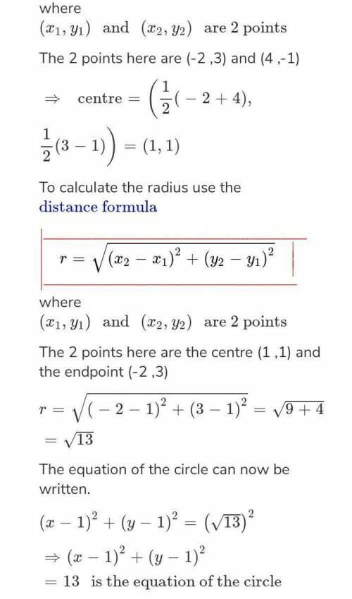 Find the equation of a circle given only the diameter endpoints (-2,1) and (6,-7)