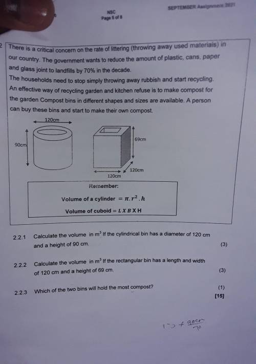 12cm 69cm 90cm 120cm 120cm Romembor: Volume of a cylinder = T1.r2.h Volume of cuboid = LXBXH 2.2.1