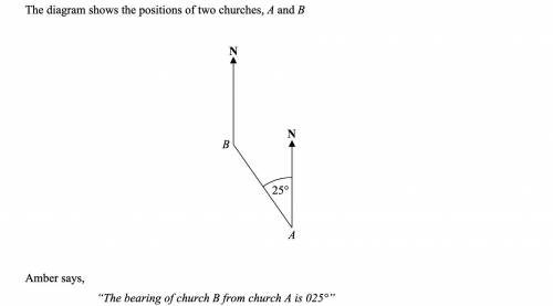 A) amber is wrong. explain why.

b) calculate the correct bearing of church a from church b
c)calc
