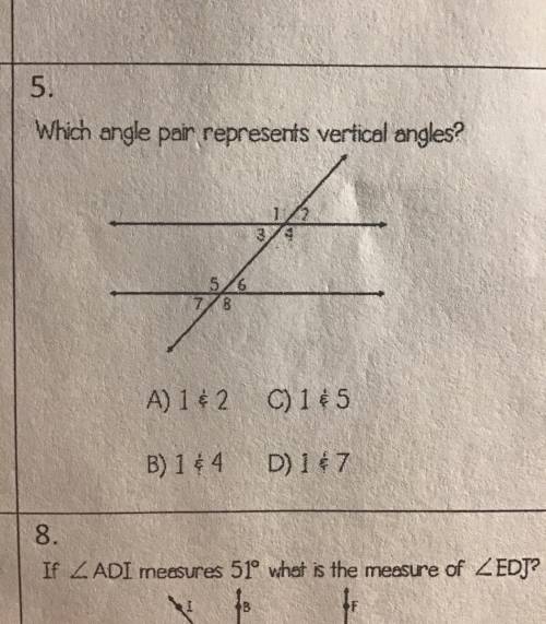 Which angle pair represents vertical angles