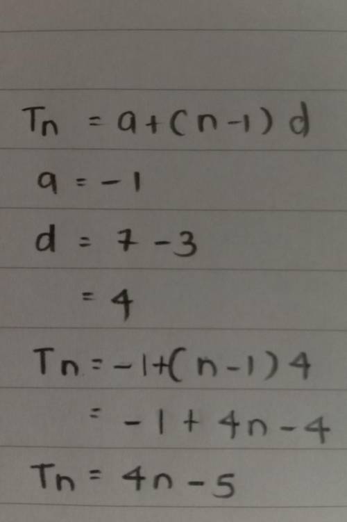 Find the nth term: -1, 3, 7, 11,...