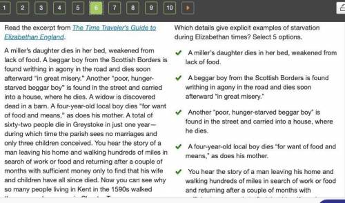 Which details give explicit examples of starvation during Elizabethan times? Select 5 options.

he