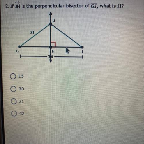 If JH is the perpendicular bisector of GI, what is JI ?