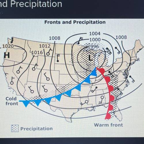 A student writes the following description of this may,

This is a weather map showing fronts and