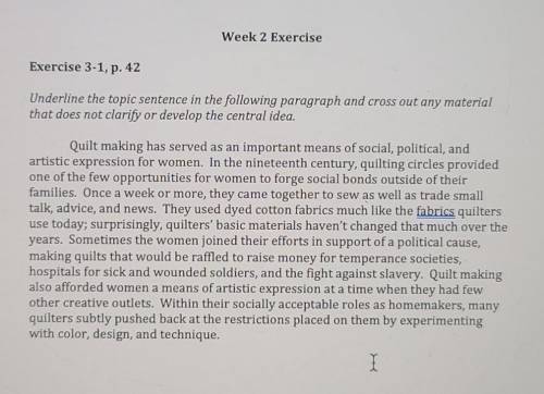 Week 2 Exercise Exercise 3-1, p. 42 Underline the topic sentence in the following paragraph and cro