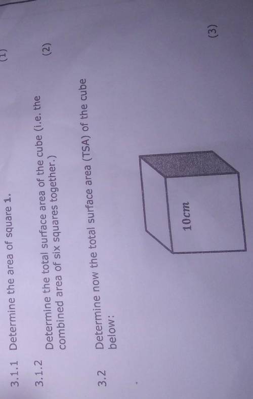 Determine the area of square 1. Determine the total surface area of the cube (.e. the combined area