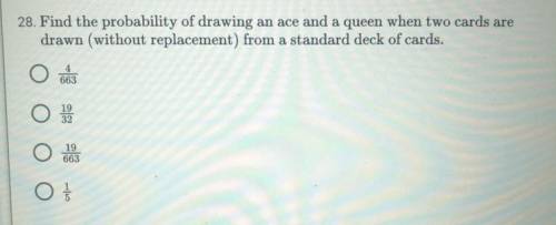 Find the probability of drawing an ace and a Queen when two cards are drawn (without replacement) f