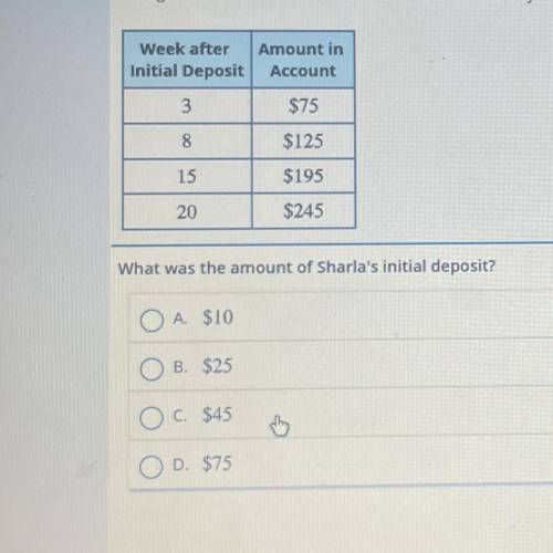 Sharla opened a savings account with an initial deposit and then deposited $10 each week after that