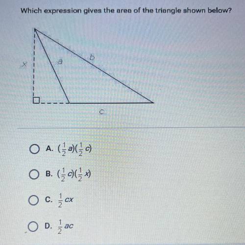 Which expression gives the area of the triangle shown below?