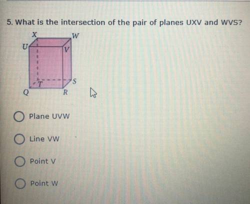 I need help:( 
A) Plane UVW
B) Line VW
C) Point V 
D) Point W