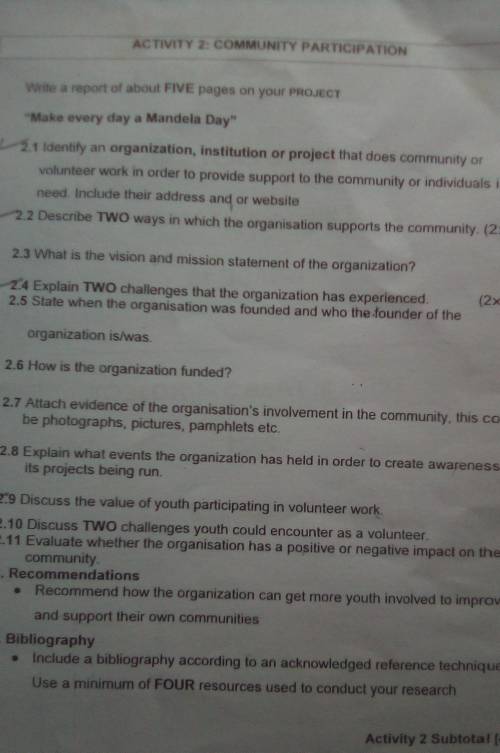 Life orientation grade 10 project activity 2 only​