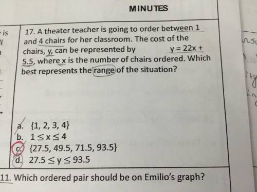 A theater teacher is going to order between 1 and 4 chairs for her classroom. The cost of the chair